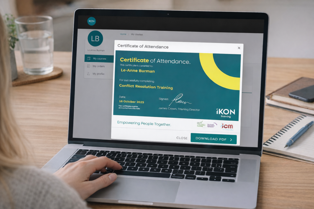 Learning using the IKON Academy to check their certification online.